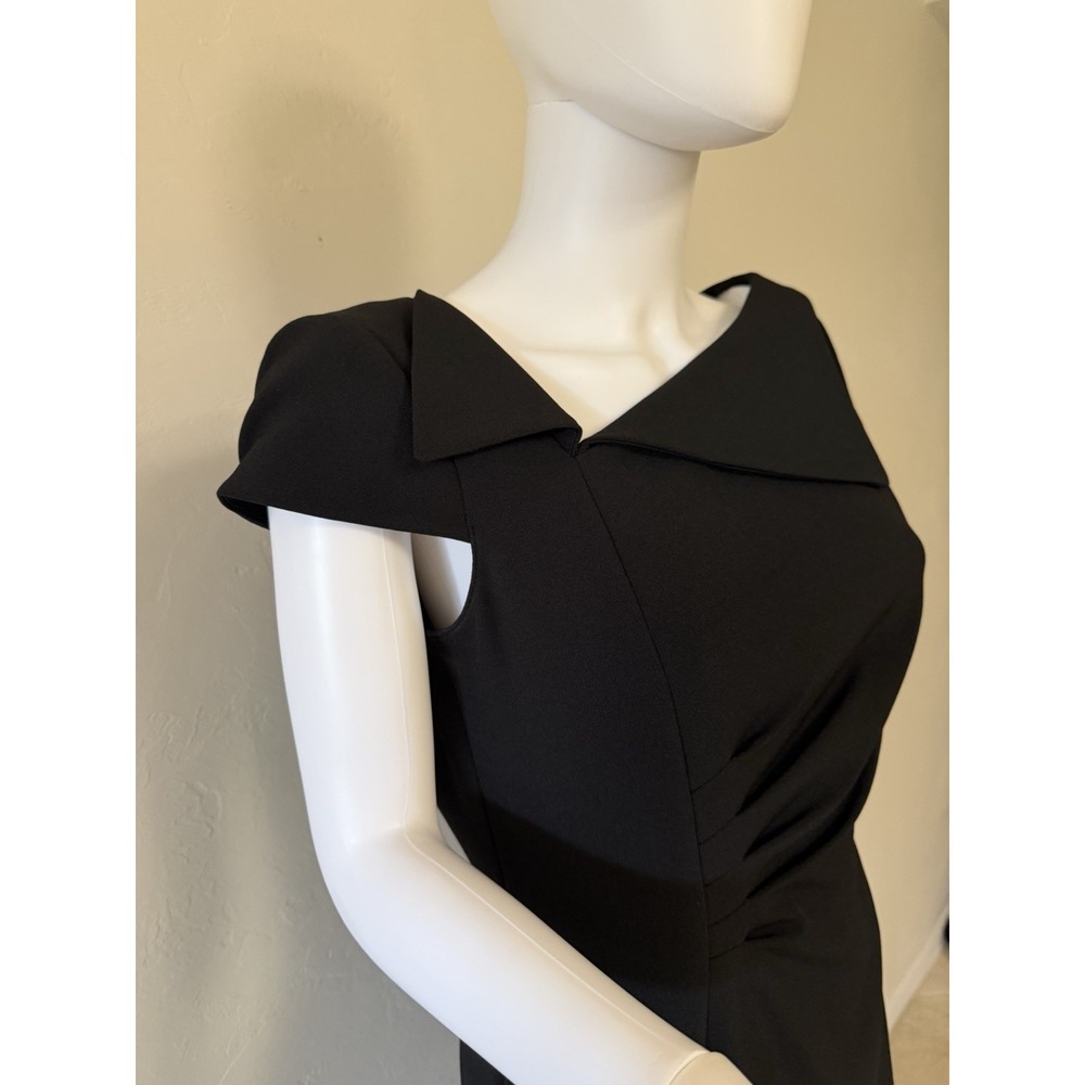 Tahari Arthur S. Levine Sheath Dress Asymmetrical Neck Pleated Black Size 8 - Picture 6 of 16